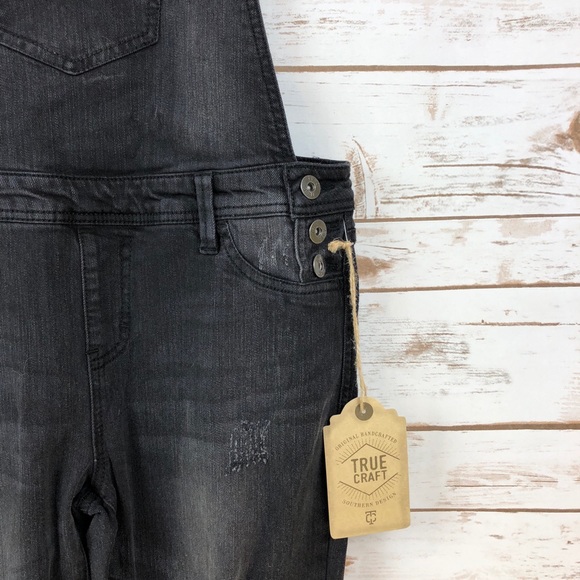 True Craft Jeans True Craft Black Destructed Skinny Overalls Jrs